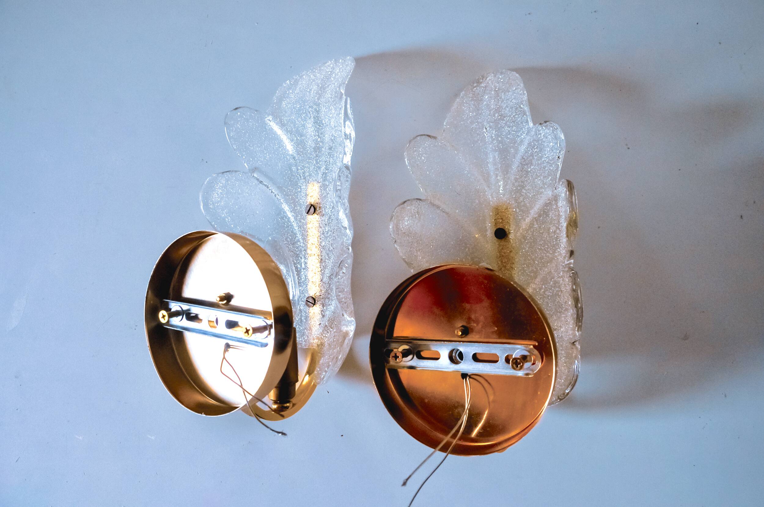 Pair of "leaf" wall lights by Carl Fagerlund, Murano glass, Germany, 1970