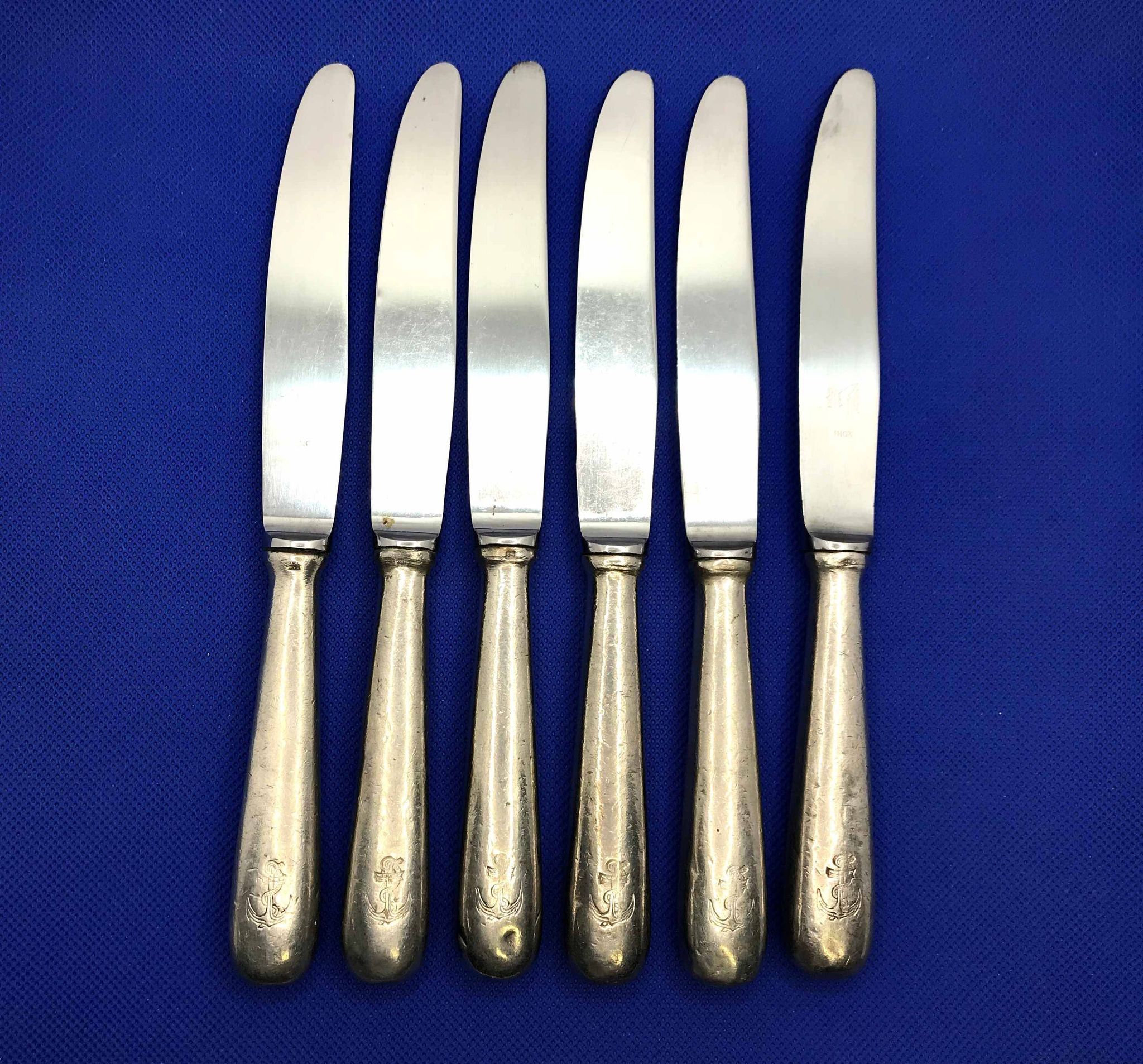 Set of 6 small silver-plated Navy knives SOH