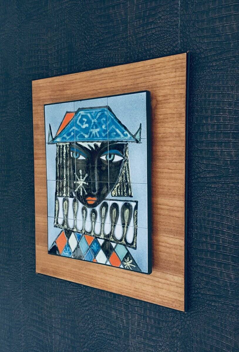 Vintage Italian Ceramic Art Blue Harlequin Tile Panel, 1960s