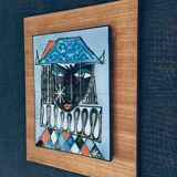 Vintage Italian Ceramic Art Blue Harlequin Tile Panel, 1960s