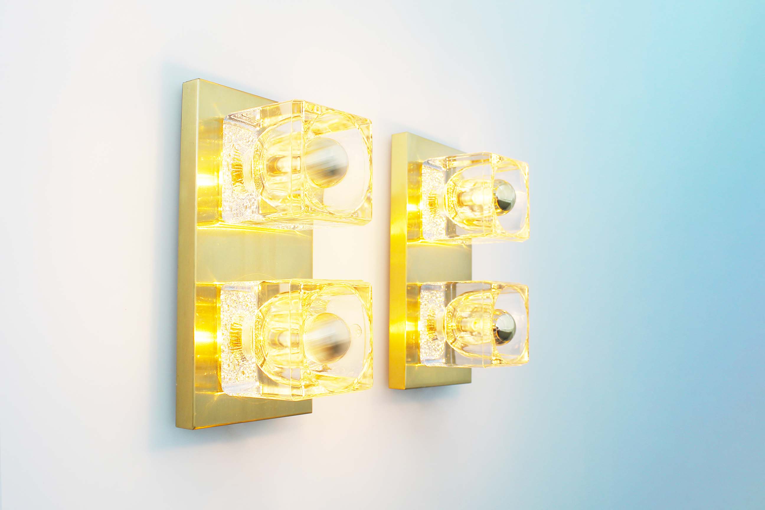 Set of two brass and murano glass ‘ice cube’ sconces by peill & putzler