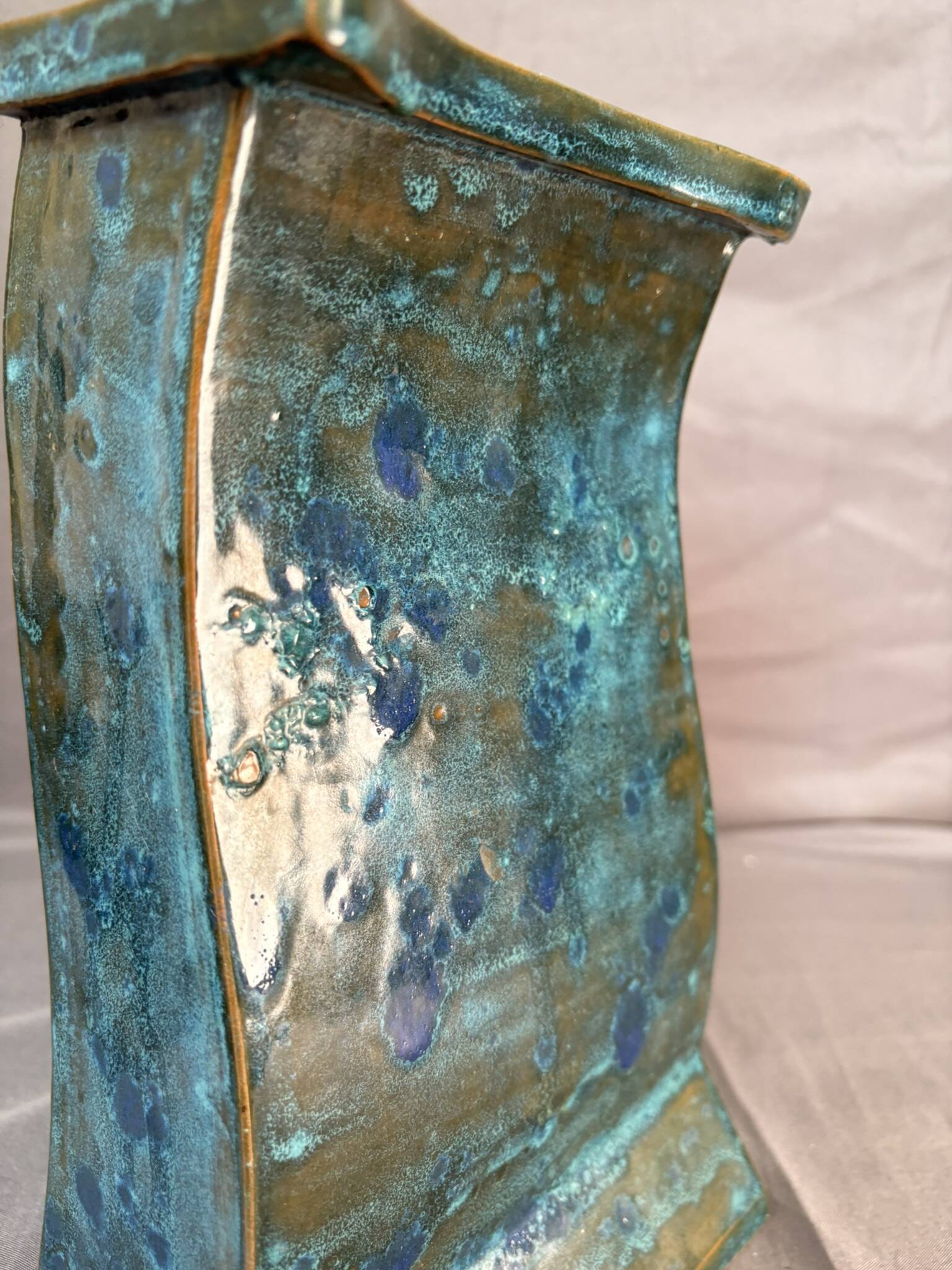 Vintage Modern Brutalist Blue Green Ceramic Vase Germany