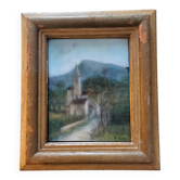Ancienne peinture pastel sur papier signée paysage Bartalini avec cadre