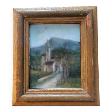 Old pastel painting on paper signed landscape Bartalini with frame.