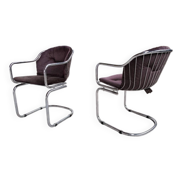 Pair of vintage chrome chairs in Rinaldi style