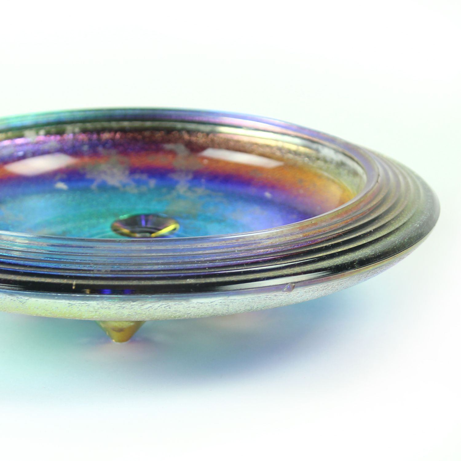 Rare iridescent art glass trinket bowl by Jiri Zemon for Rudolfova Hut