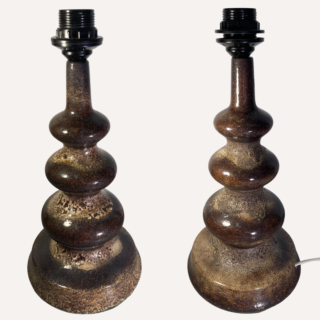 Pair fat lava ceramic curvy organic table lamps, Germany, 1960s