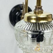 Large pair of old wall lights globe glass swan neck brass rosette porcelain LAMP-7169
