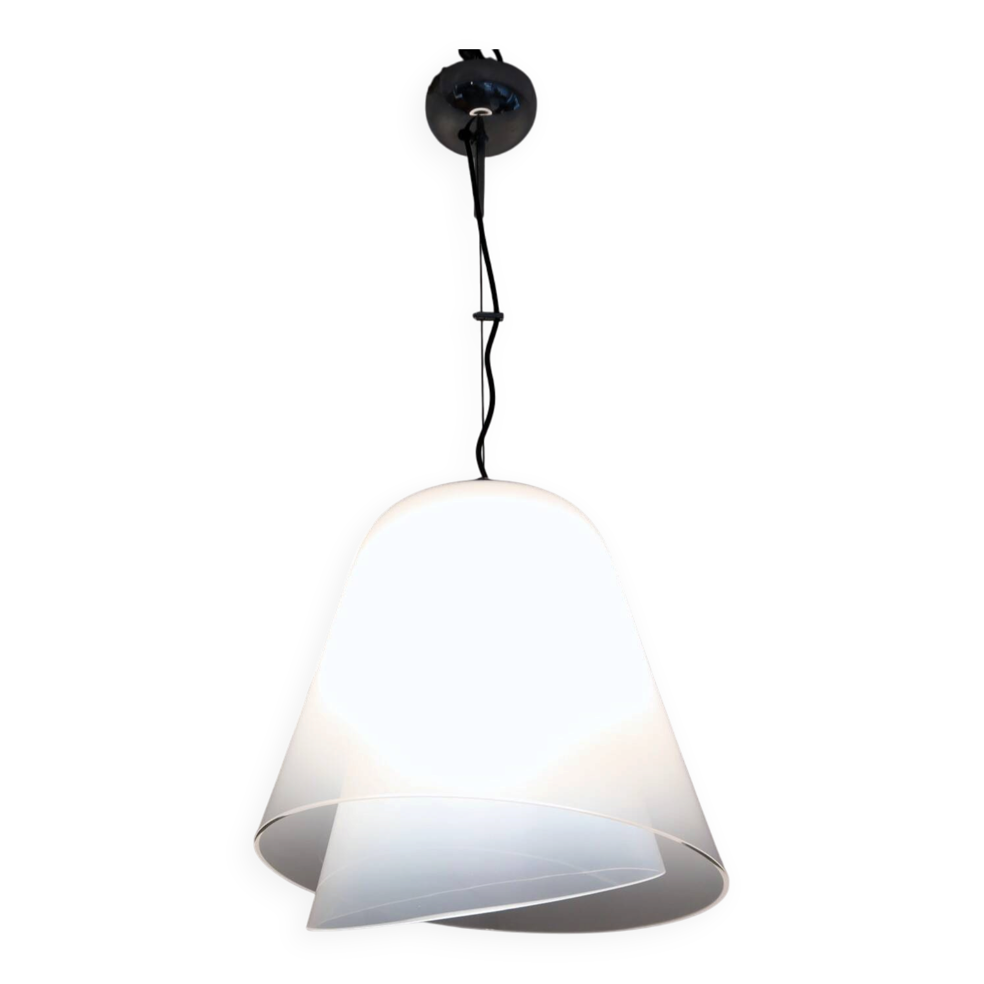 1970s Murano glass "Giglio" double dome pendant lamp by LAMPERTI