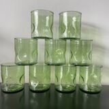 Set of carafe and 9 bubble glass glasses from the 70s