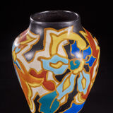 Ensemble unique de 3 vases en céramique peints à la main très colorés avec un design floral