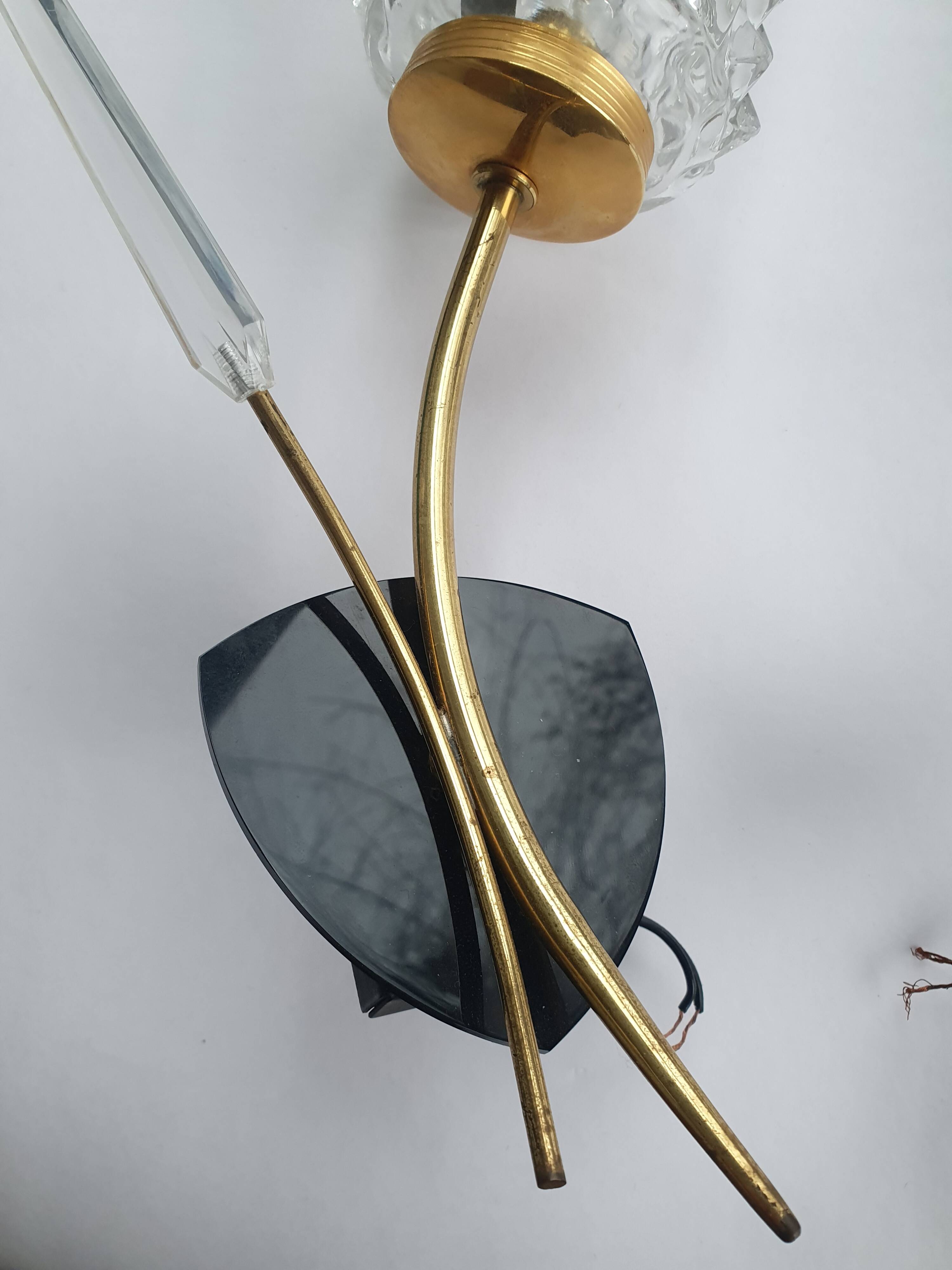 Pair of large gold wall lights with tulip-shaped globes by Arlus