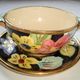 Ear Bowl + Ceramic Saucer Vallauris Flowers Edged Golden
