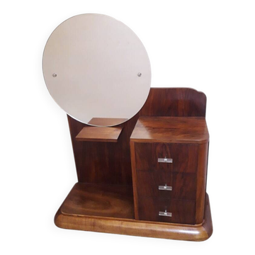 Art Deco dresser, solid walnut, veneer, 3 drawers, mirror.