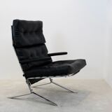 Fauteuil belge mid-century chrome et cuir