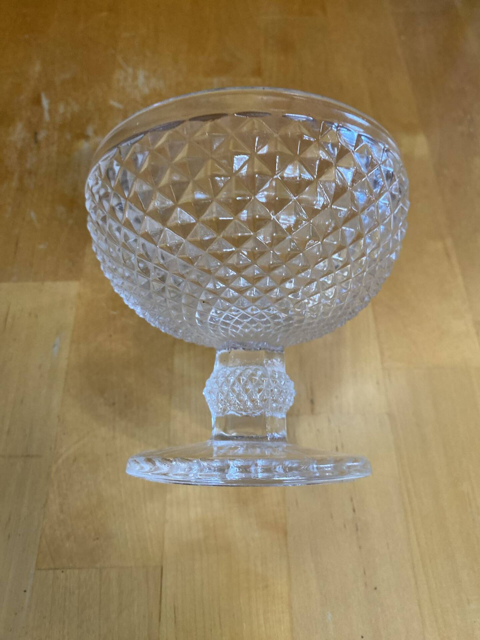 Set of 7 Glass Ice Cream Bowls Diamond Point France Vintage #E076