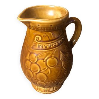 Old sarreguemines pitcher brown ceramic vintage vines decor #a430