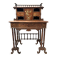 Bureau a gradins en bois décoré de pyrogravures XIX siècle