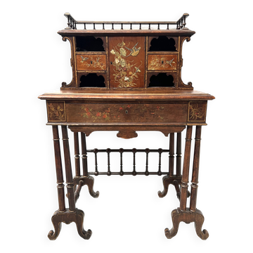 Wooden stepped desk decorated with pyrography, 19th century