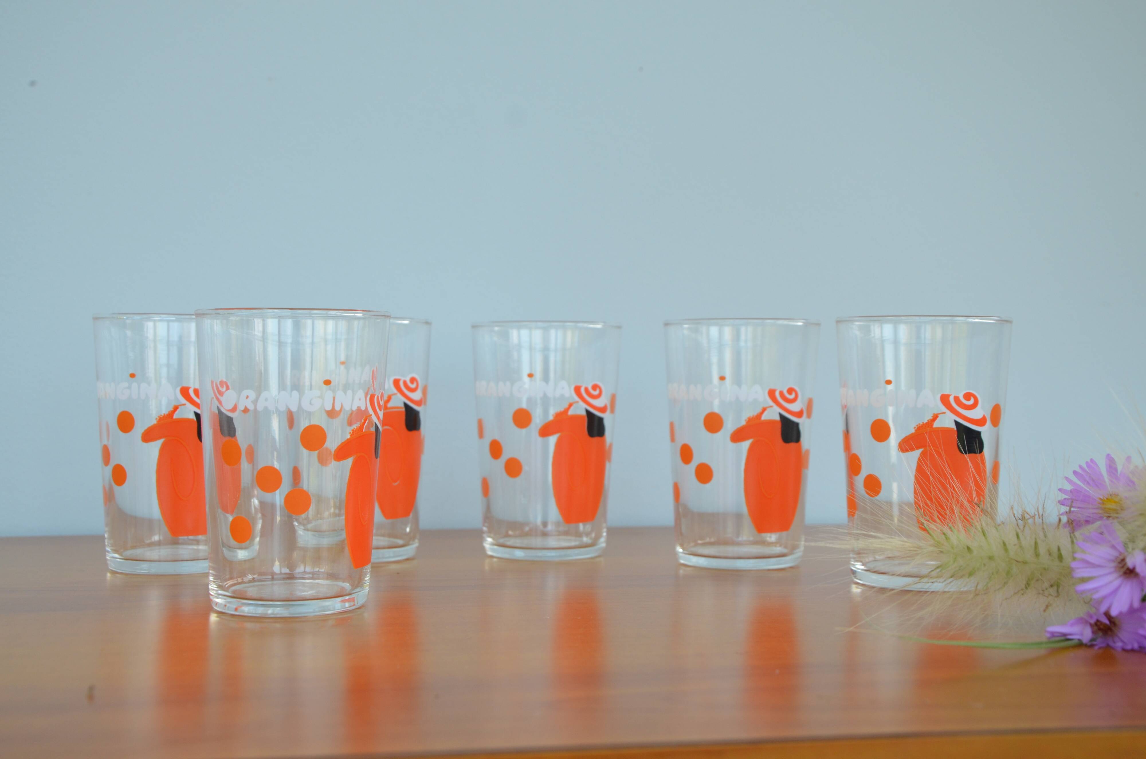 Lot de 6 verres à orangina, année 70