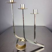 Art Deco 3-flame candelabra in stainless steel, France