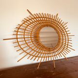Vintage rattan sun mirror from the 60s, 73x92 cm