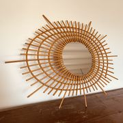 Vintage rattan sun mirror from the 60s, 73x92 cm