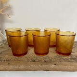 6 vintage Arcoroc Sierra textured amber glasses