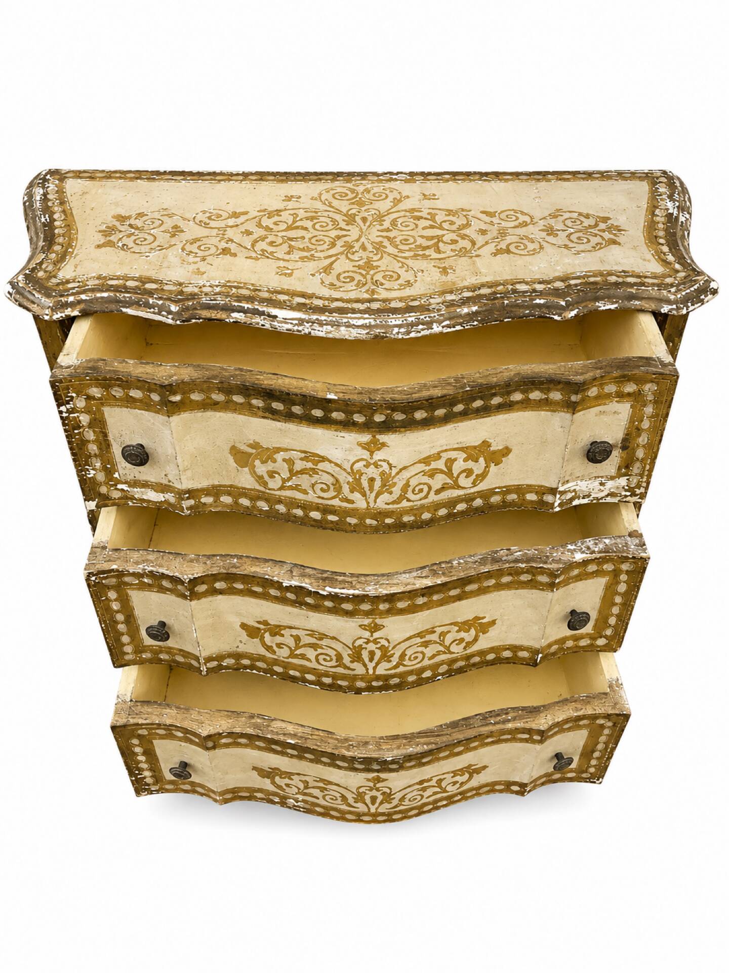 Commode Arbalète 3 tiroirs bois doré style Renaissance Italienne
