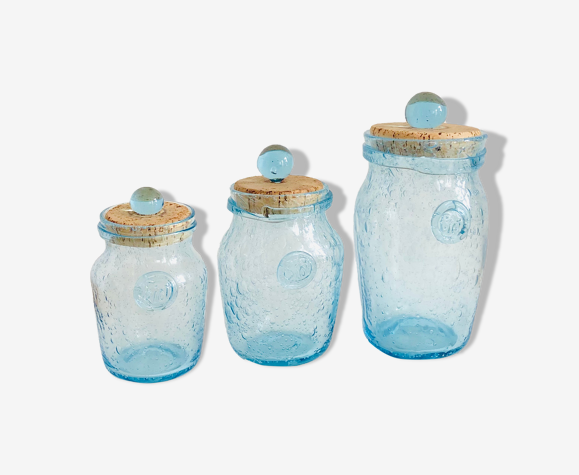 Trio de bocaux vintage en verre bullé de Biot