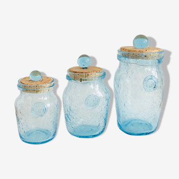 Trio of vintage jars in bubbled glass from Biot