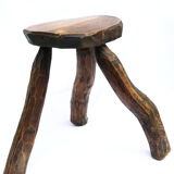 Brutalist folk art stool in solid wood