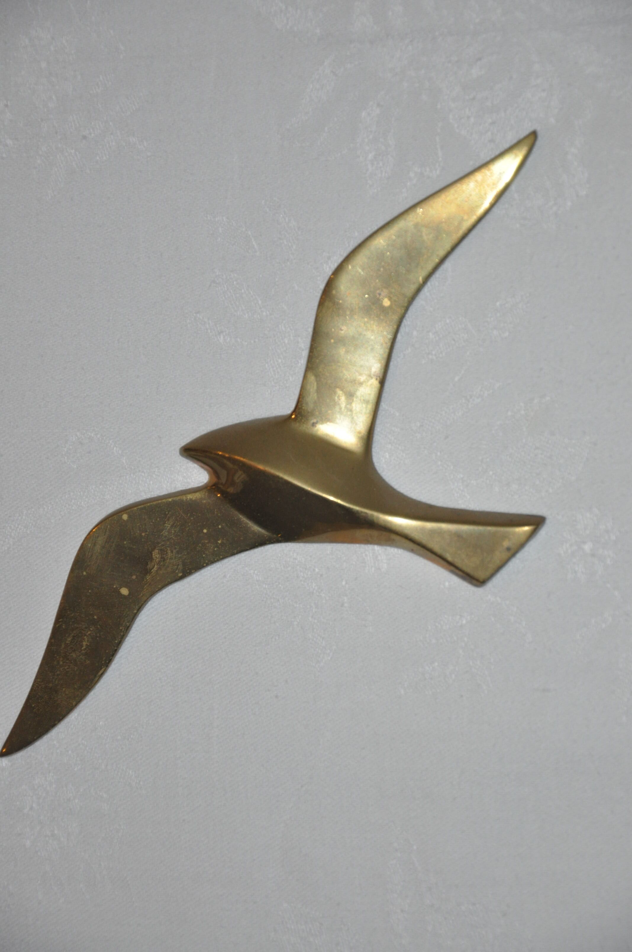 Trio of stylized seagulls in gold brass to hang 70s
