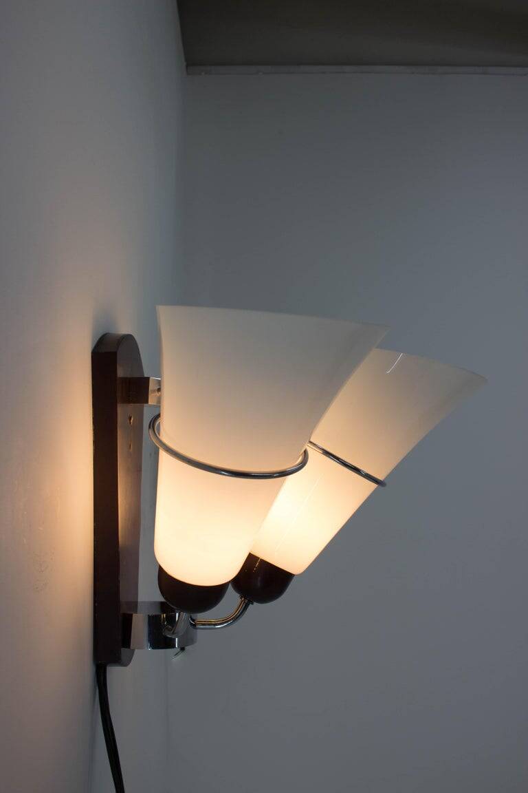 Pair of Minimalist Czechoslovakian Crystal Wall Lamps, 1970s