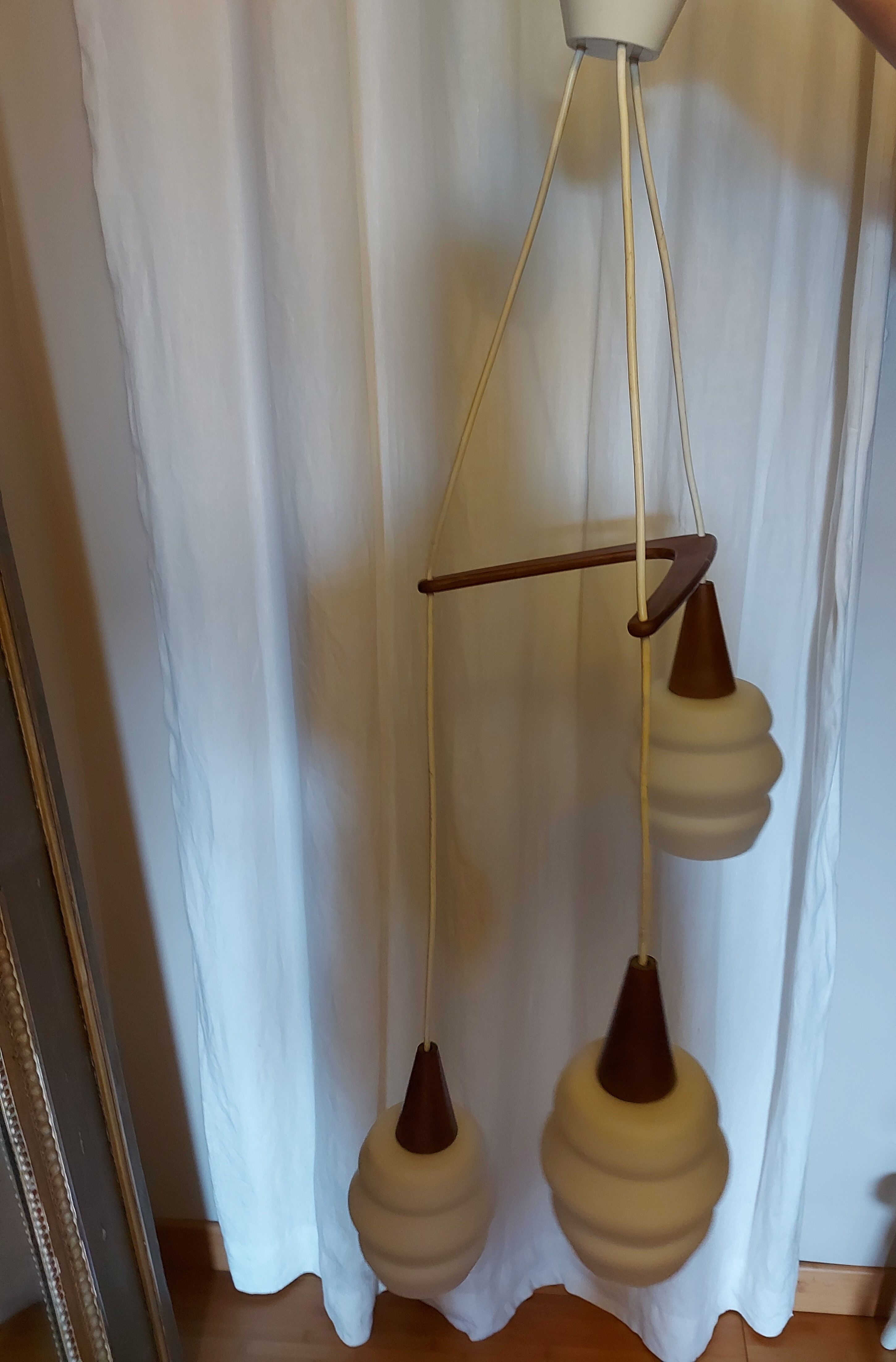 Large suspension boomerang teak , Philips design Louis Kalff ( 114 cm )