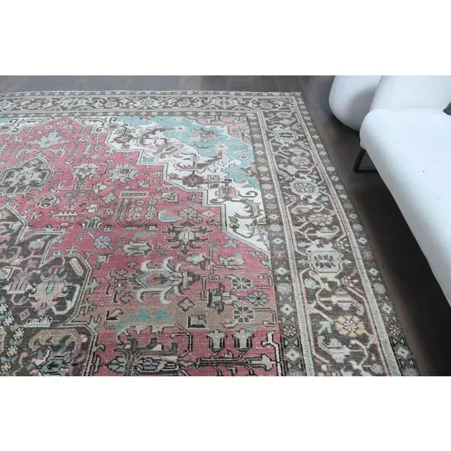 1970s Vintage Persian Handmade Wool Cotton Light Pink Area Rug 285x374
