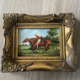 Old table from the 19th century - Horse racing - Oil on panel - Signed R. W.