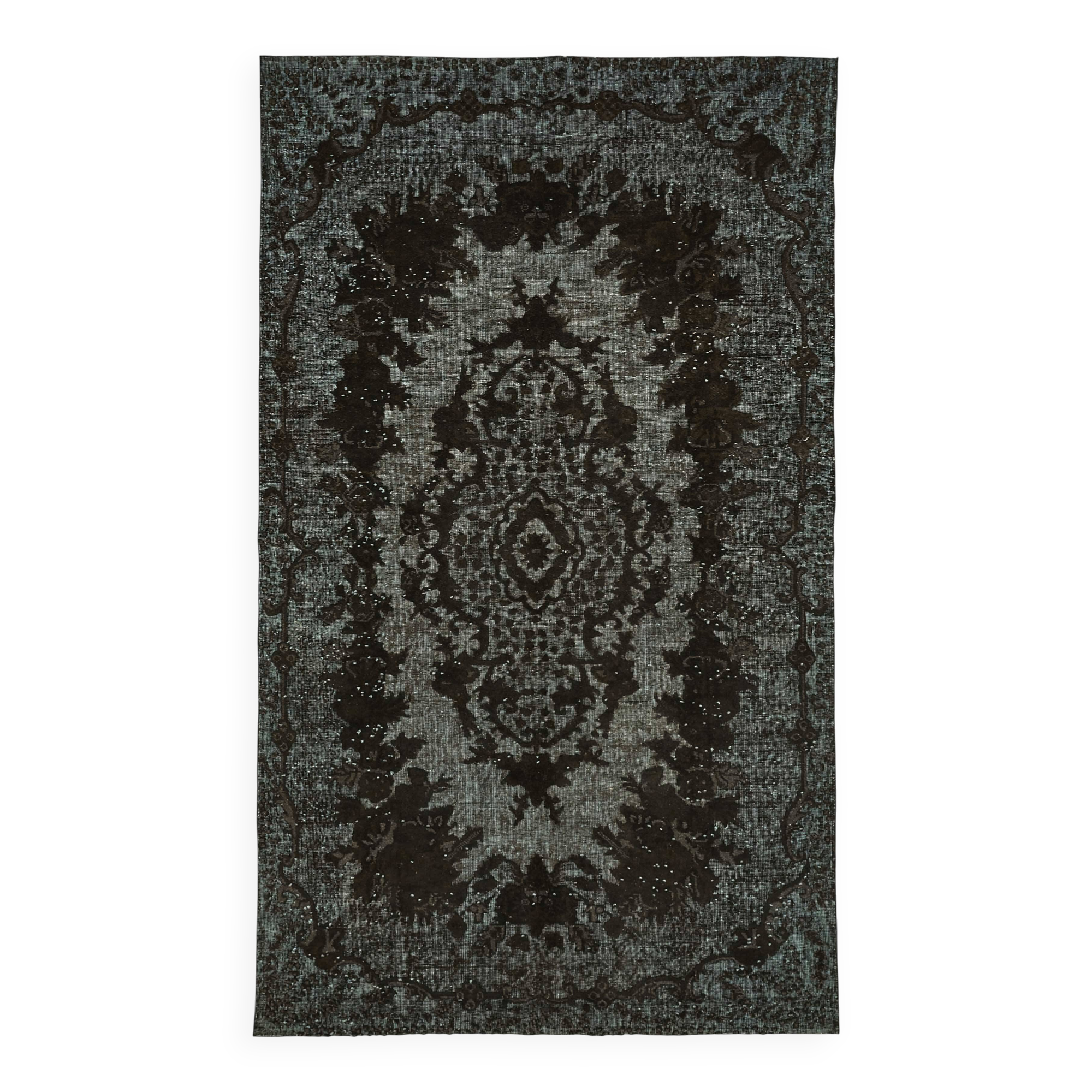 Overdyed Wool Vintage Handmade Carved Rug 173 cm x 290 cm