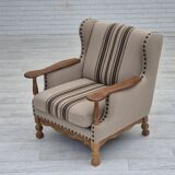 1970s, Danish armchair, furniture wool fabric, oak wood, original condition