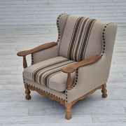 1970s, Danish armchair, furniture wool fabric, oak wood, original condition