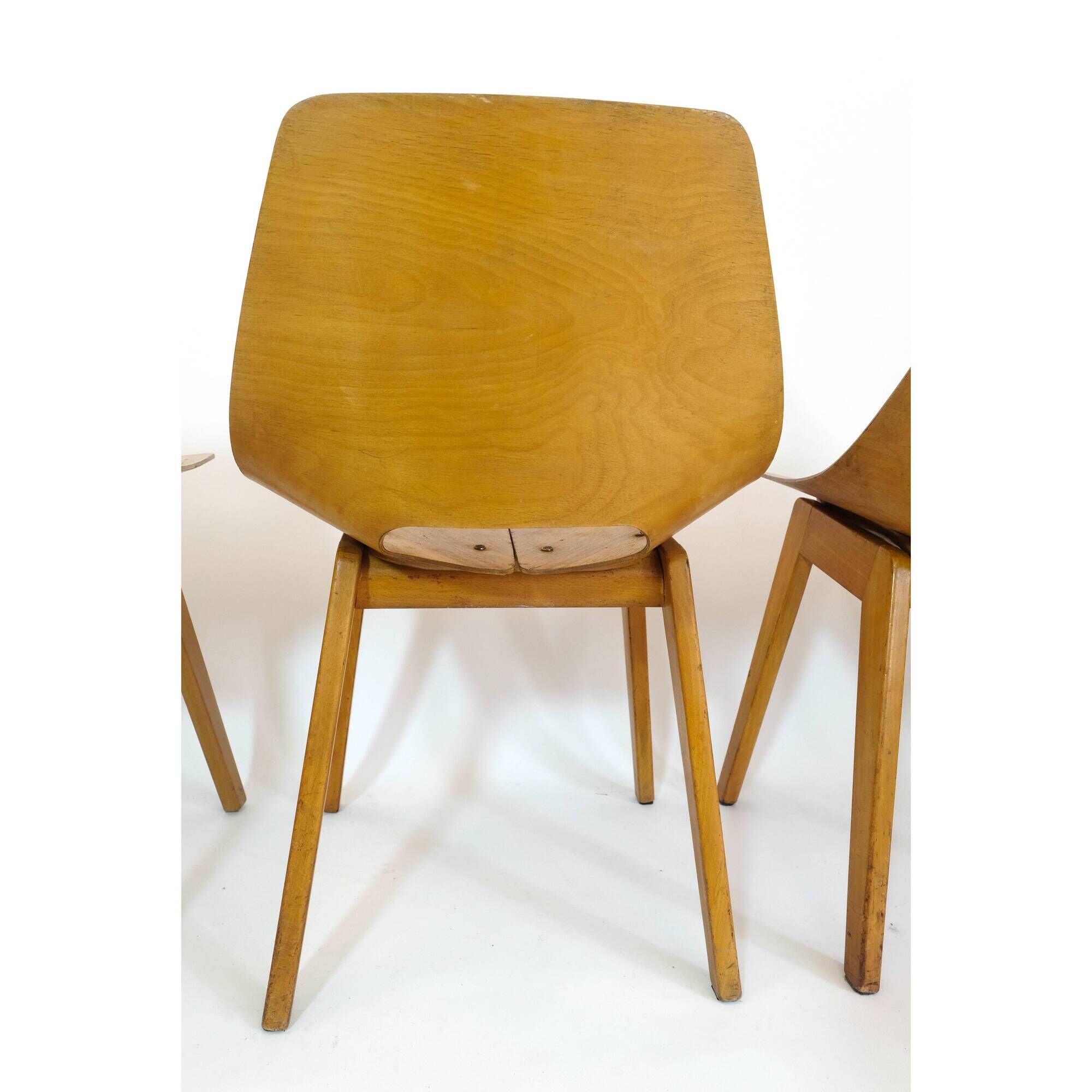 Set of 4 barrel chairs, wooden base, Pierre Guariche, Steiner, 1950s.