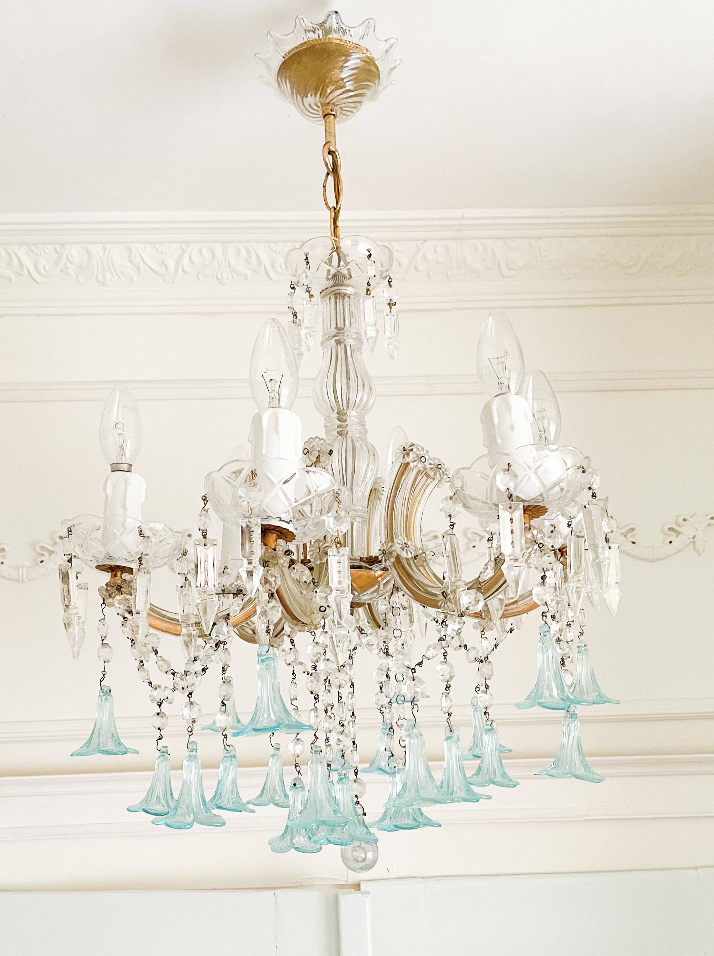 Marie-Thérèse chandelier in crystal and blue Murano glass