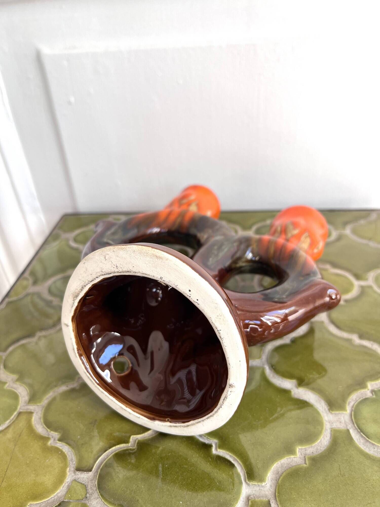 1960s ceramic two-branch candlestick chandelier