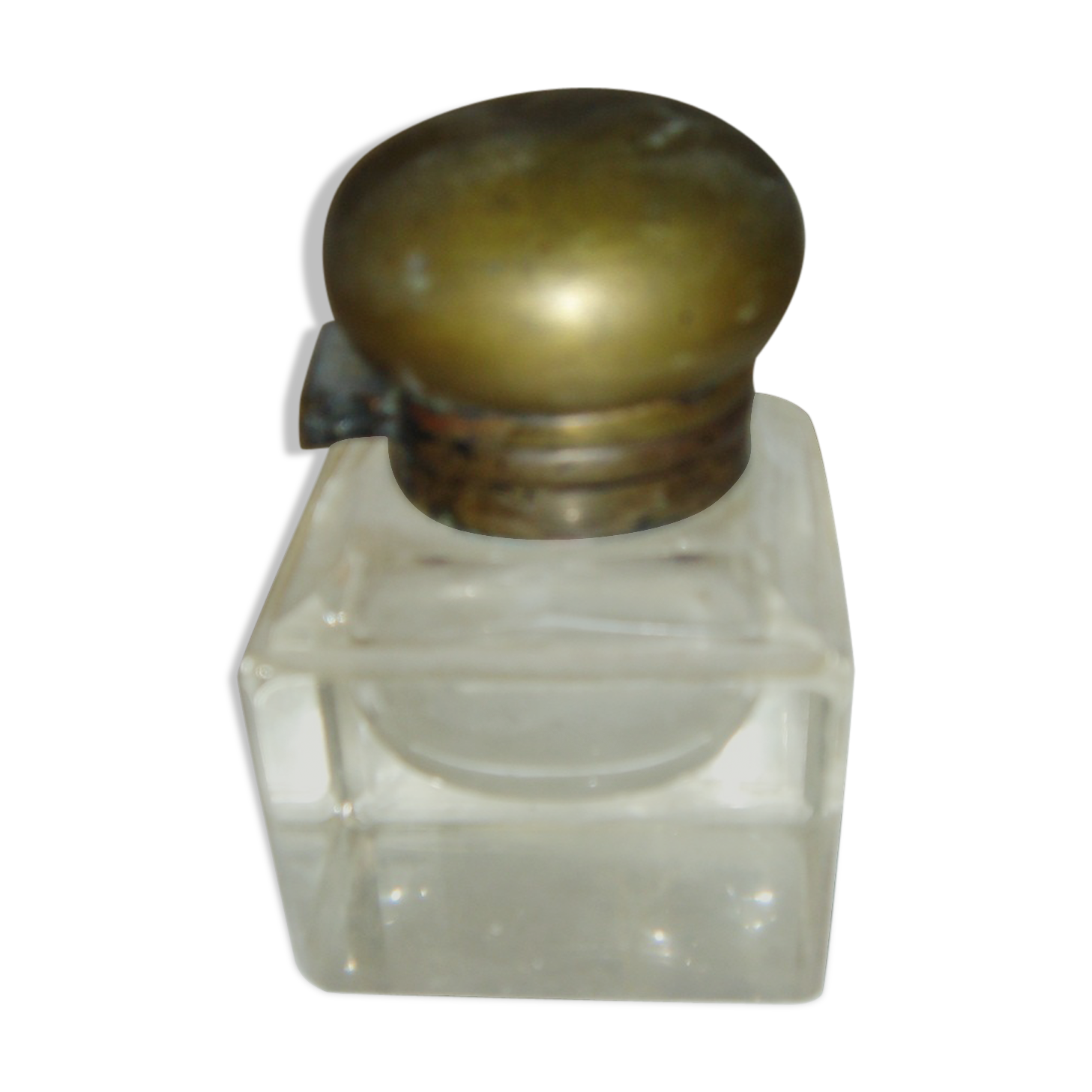 Encrier en verre & capuchon en cuivre, 1950