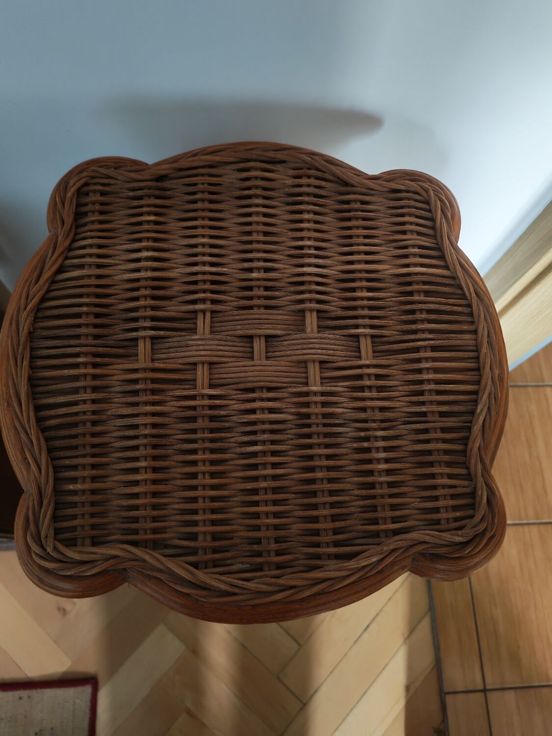 Woven wood and rattan plant stand