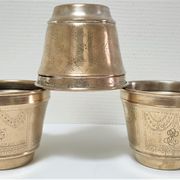 Trois cache-pot laiton couverture argentée patine dorée monogramme début XXème
