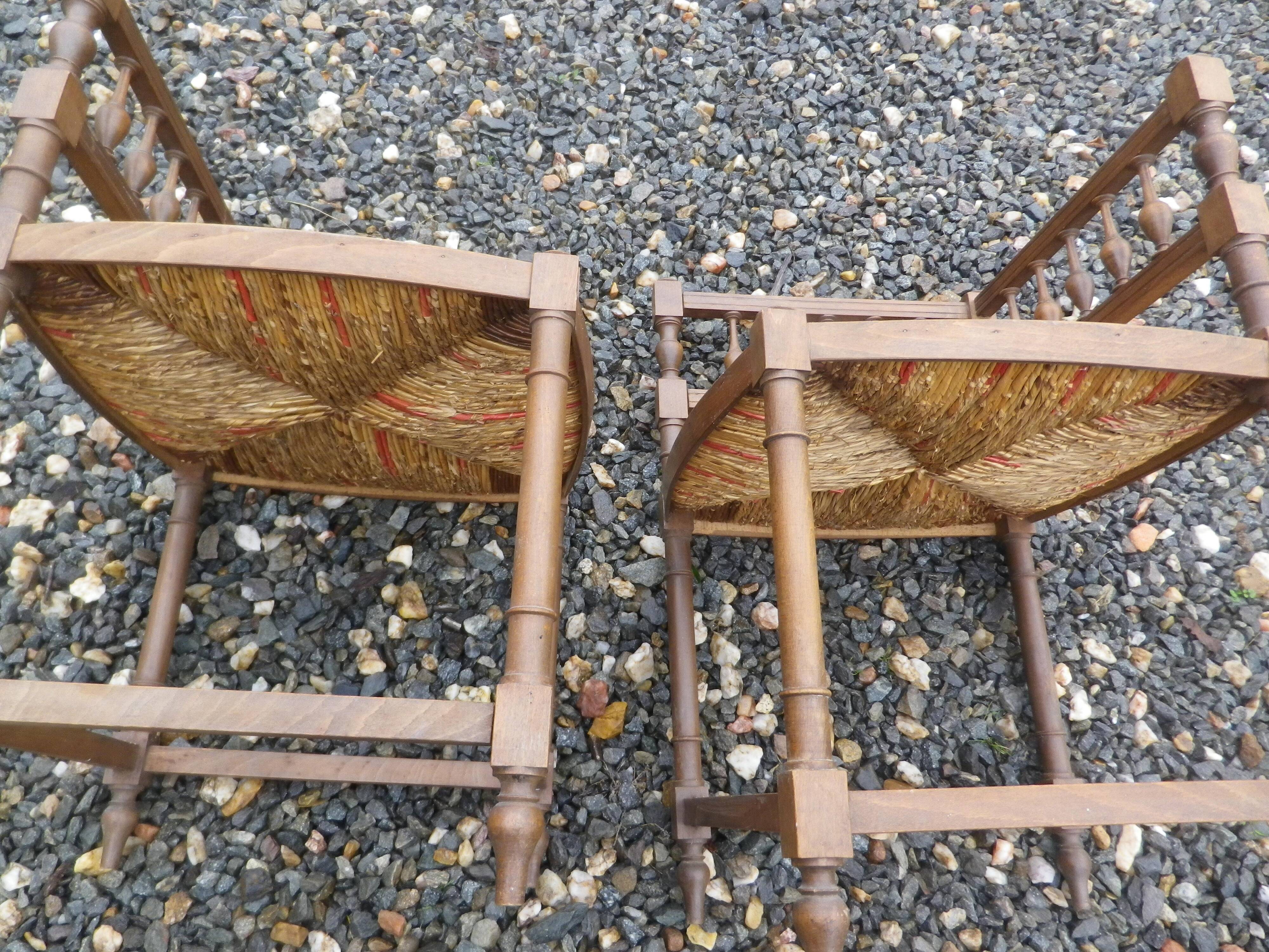 Set of straw-seated corner chairs