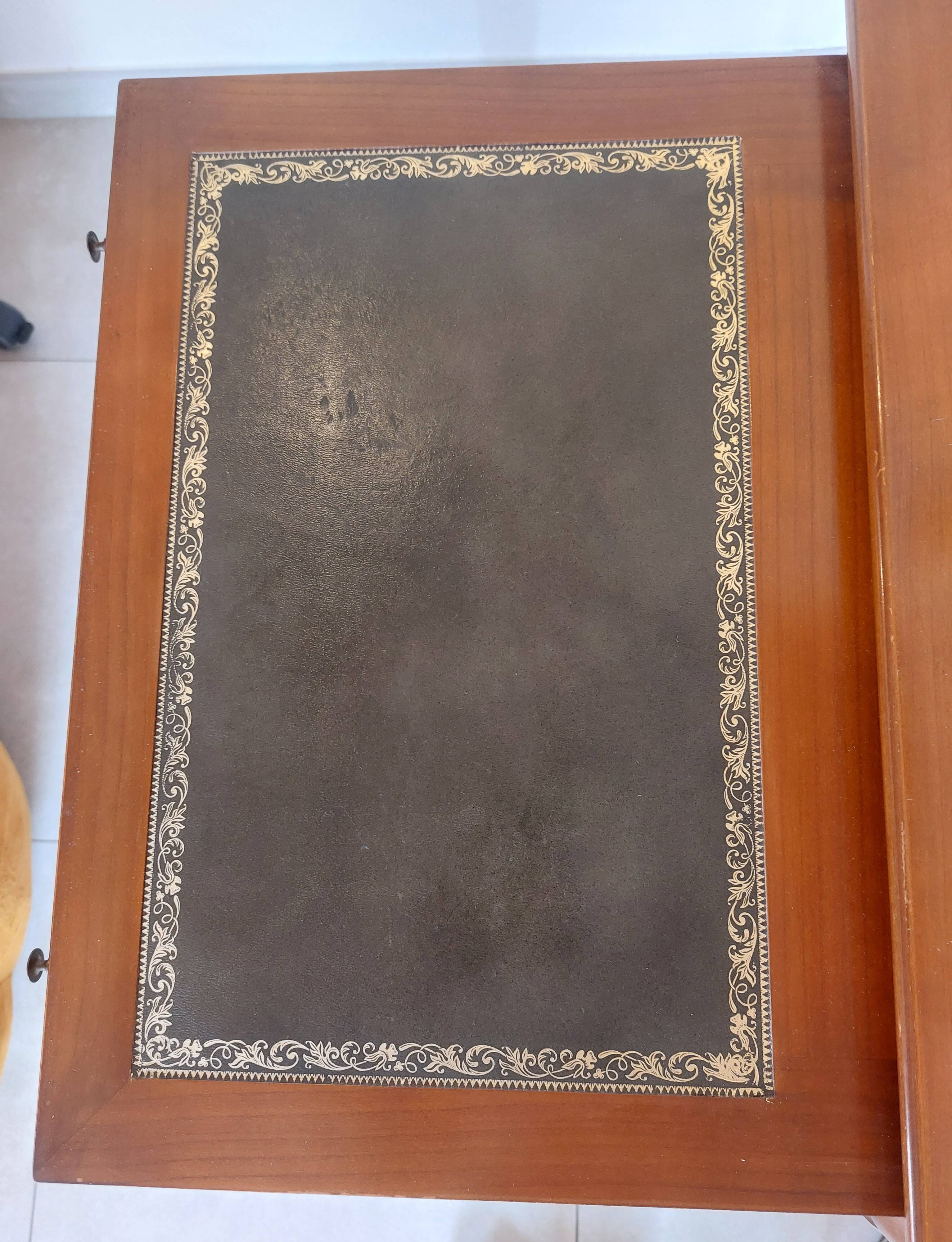 Wooden desk, leather top, extensions