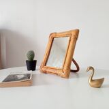 Vintage 1970s rattan tabletop mirror