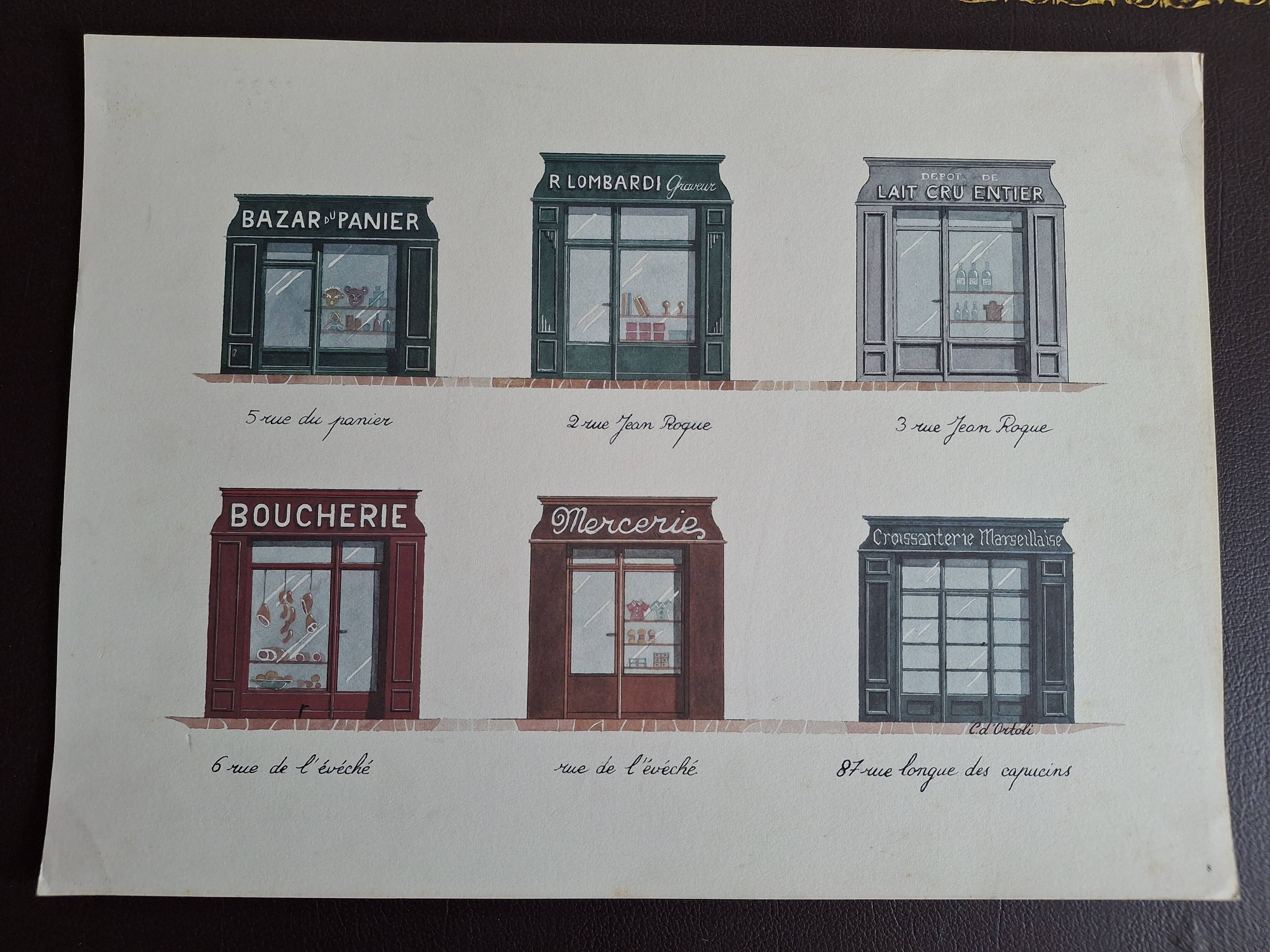 Charme de Marseille lot de 12 grandes lithographies bâtiments C. d'Ortoli
